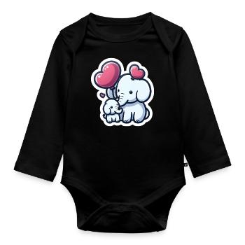Cute baby elephant with heart balloon elephant mom - Organic Longsleeve Baby Bodysuit - black - Front