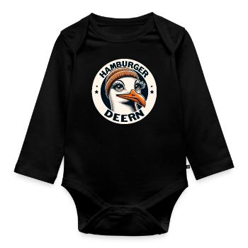 Hamburg Hamburger Deern Beanie North Sea Seagull Funny - Organic Longsleeve Baby Bodysuit - black - Front