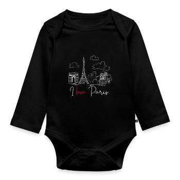I Love Paris 2 - Love for the City of Light - Organic Longsleeve Baby Bodysuit - black - Front