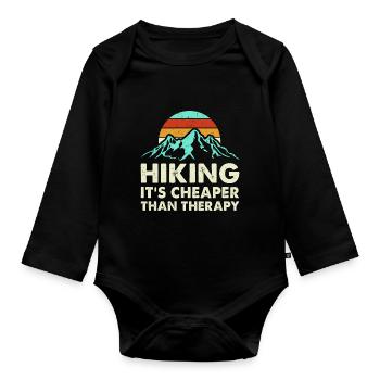 Hiking It's Cheaper Than Therapy Trekking Mountain - Baby Bio-Langarm-Body - Schwarz - Vorne