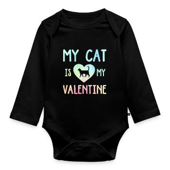 My Cat Is My Valentine Cat Lover Cat Training Pet - Baby Bio-Langarm-Body - Schwarz - Vorne