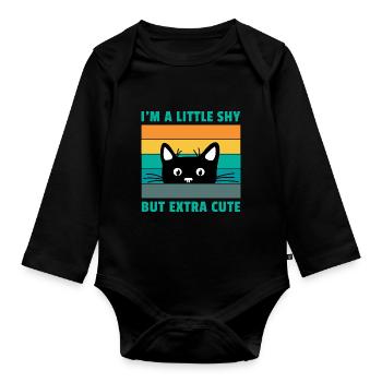 I'm A Little Shy But Extra Cute Retro Cat Lover Ca - Baby Bio-Langarm-Body - Schwarz - Vorne