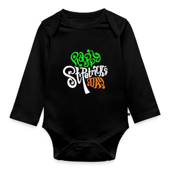 trèfle Saint Patrick design unique Saint Patrick - Body Bébé bio manches longues - noir - Devant