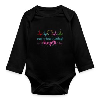 Fasching Herzschlag EKG Mein Herz schlägt Konfetti - Baby Bio-Langarm-Body - Schwarz - Vorne