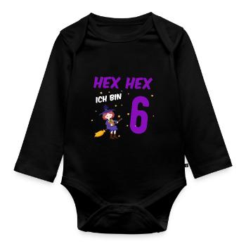 HEX-HEX Ich bin 6 - Mädchen 6. Geburtstag - - Baby Bio-Langarm-Body - Schwarz - Vorne