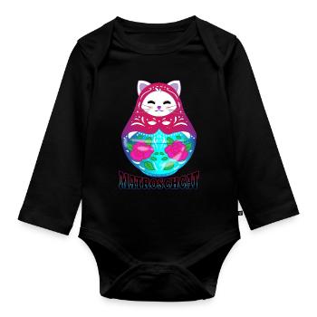 Matryoshcat | Miauschka | Cat and matryoshka - Organic Longsleeve Baby Bodysuit - black - Front