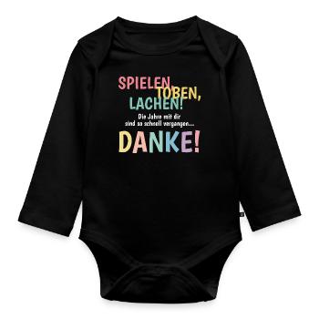 Kindergarten Abschiedsgeschenk für die Erzieherin - Baby Bio-Langarm-Body - Schwarz - Vorne