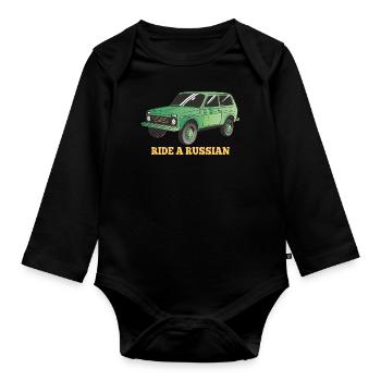 Ride a Russian Lada Niva 4x4 Offroad Geländewagen - Baby Bio-Langarm-Body - Schwarz - Vorne