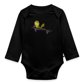Skating frog - Organic Longsleeve Baby Bodysuit - black - Front