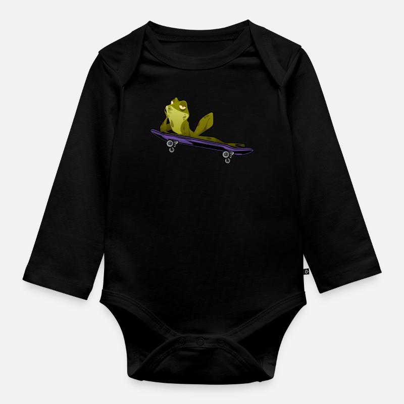 Skating frog - Organic Longsleeve Baby Bodysuit - black