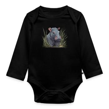 Bébé Hippopotame Hippopotame Veau Hippopotame Afrique - Body Bébé bio manches longues - noir - Devant
