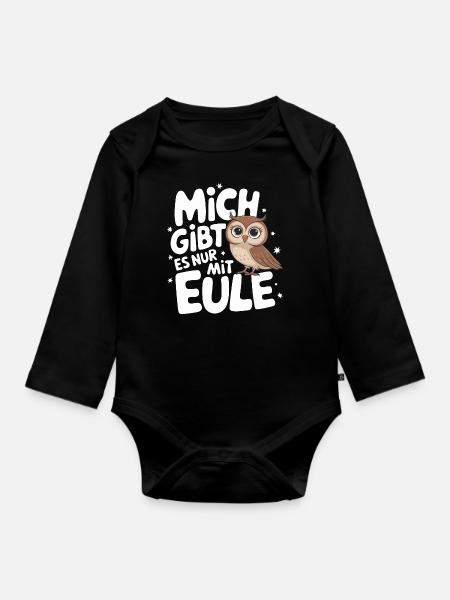 Nachteule Eule Eulen Vogel - Baby Bio-Langarm-Body - Schwarz