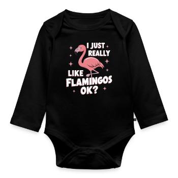 Flamingo Tier Rosa - Baby Bio-Langarm-Body - Schwarz - Vorne