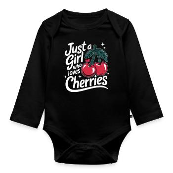 Kirsche Kirschen Früchte Essen - Baby Bio-Langarm-Body - Schwarz - Vorne