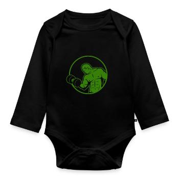 Bodybuilding - Gewichtheben - Fitness - Workout - Baby Bio-Langarm-Body - Schwarz - Vorne