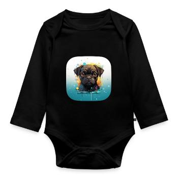 Niedlicher kleiner Mops Welpe - Baby Bio-Langarm-Body - Schwarz - Vorne