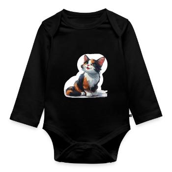 Chaton mignon - Body Bébé bio manches longues - noir - Devant