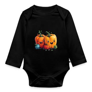 Paprika family comic style - Organic Longsleeve Baby Bodysuit - black - Front