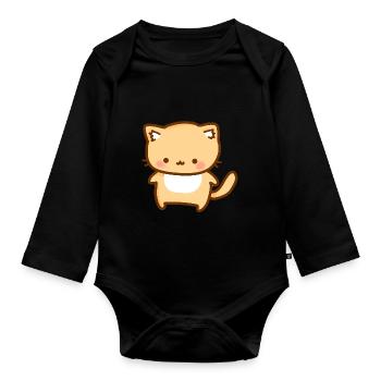 mignon chat orange - style kawaii - Body Bébé bio manches longues - noir - Devant