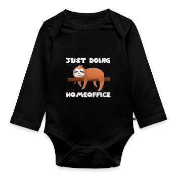 Lustiges Faultier im Homeoffice - Baby Bio-Langarm-Body - Schwarz - Vorne