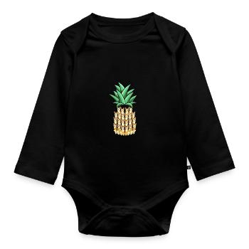 Ananas - Baby Bio-Langarm-Body - Schwarz - Vorne