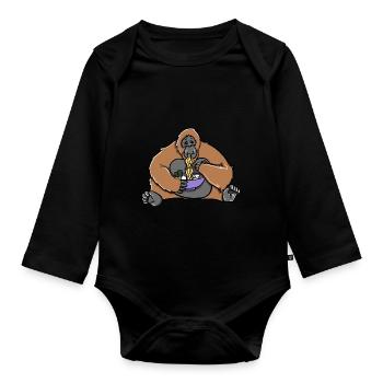 Süßer Orang-Utan isst Ramen Suppe - Baby Bio-Langarm-Body - Schwarz - Vorne