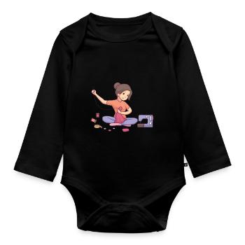 Machine à coudre vintage à claquettes Design - Body Bébé bio manches longues - noir - Devant