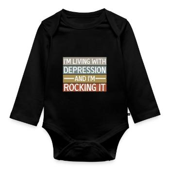 Depression Awareness Spruch - Baby Bio-Langarm-Body - Schwarz - Vorne