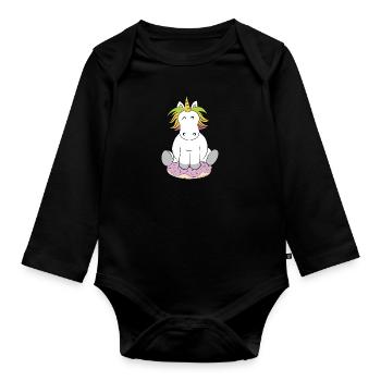 Unicorn Donut Dino Doughnut Kids Glazed Sweets - Organic Longsleeve Baby Bodysuit - black - Front