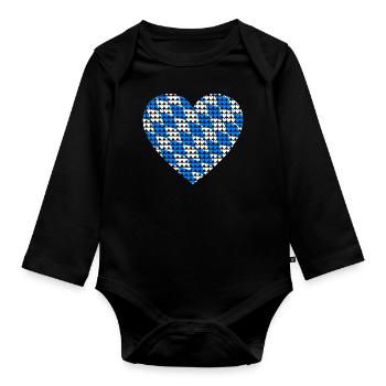 Bayern Fahne Herz Herzen Liebe Motiv - Baby Bio-Langarm-Body - Schwarz - Vorne