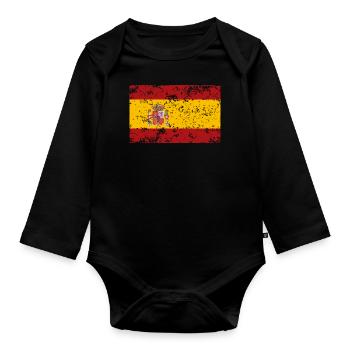 Drapeau de l’Espagne, effet usé - Body Bébé bio manches longues - noir - Devant