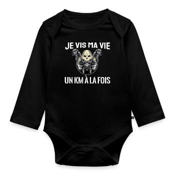 je vis ma vie un km à la fois - Body Bébé bio manches longues - noir - Devant