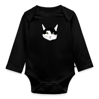 chat noir et blanc - Body Bébé bio manches longues - noir - Devant