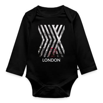 London Union Jack Urlaub Stadt Roter Bus GB UK - Baby Bio-Langarm-Body - Schwarz - Vorne