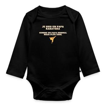 papa karateka - Body Bébé bio manches longues - noir - Devant