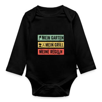 Garten Grill Meine Regeln Grillen BBQ Gärtner - Baby Bio-Langarm-Body - Schwarz - Vorne