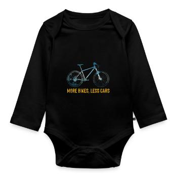 More Bike, Less Cars - Ecological Phrases - Organic Longsleeve Baby Bodysuit - black - Front