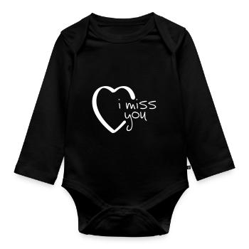 Valentine's Day, I miss you, February 14th - Organic Longsleeve Baby Bodysuit - black - Front