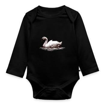 Swan bird swimming swan - Organic Longsleeve Baby Bodysuit - black - Front