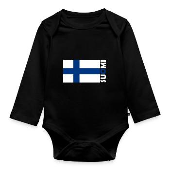 Flag Suomi Finland Finnish Scandinavia - Organic Longsleeve Baby Bodysuit - black - Front