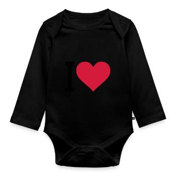 i heart - Organic Longsleeve Baby Bodysuit - black - Front