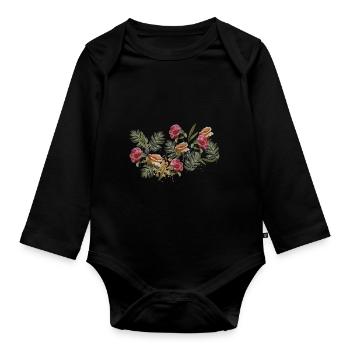 Flowers Floral Pattern Elegant Rose Leaves - Organic Longsleeve Baby Bodysuit - black - Front