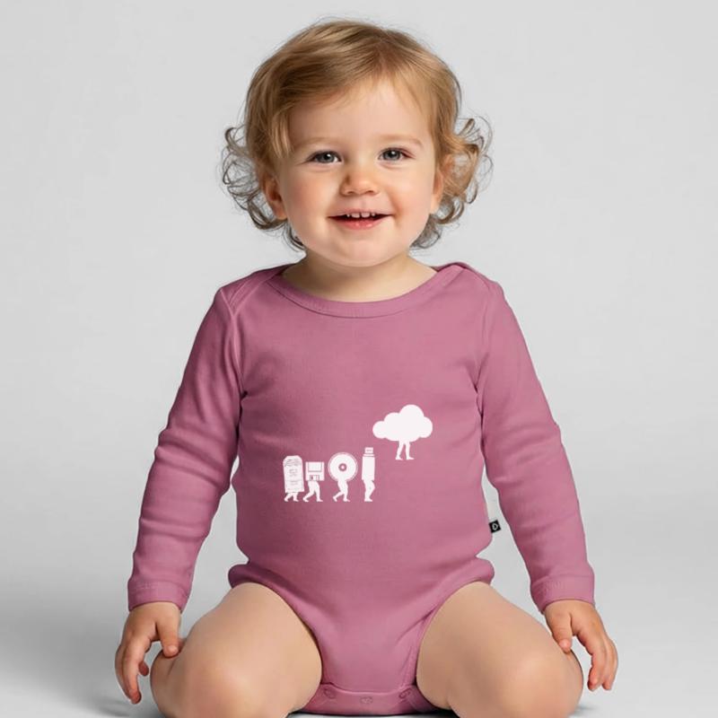 Evolution of Data Storage Coding Computer Cloud Organic Longsleeve Baby Bodysuit