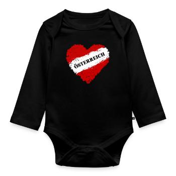 I Liebe Österreich Flagge Herz - Baby Bio-Langarm-Body - Schwarz - Vorne