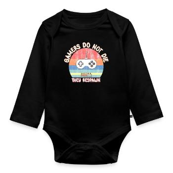 Gamer sterben nicht, sie respawnen - Vintage Retro - Baby Bio-Langarm-Body - Schwarz - Vorne