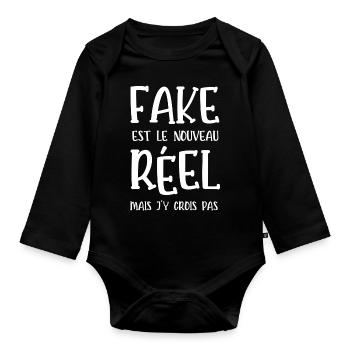 fake est le nouveau réel - Body Bébé bio manches longues - noir - Devant