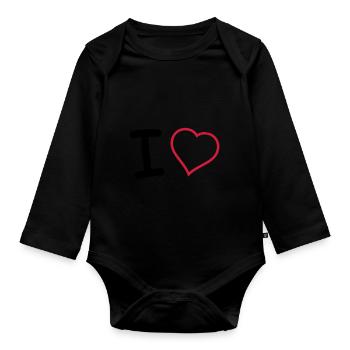 i heart - Organic Longsleeve Baby Bodysuit - black - Front