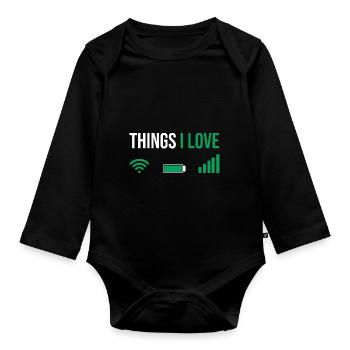 Lustige Dinge, die ich liebe Wifi Batterie Signal - Baby Bio-Langarm-Body - Schwarz - Vorne