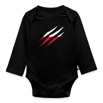 Polen Flagge Kratzer Krallen Kratzspur Kratzen Cut - Baby Bio-Langarm-Body - Schwarz - Vorne