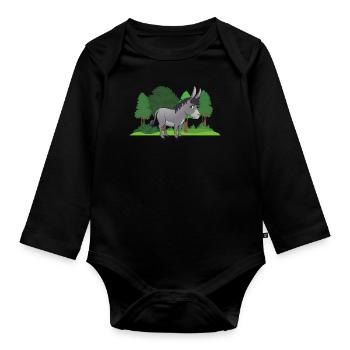 âne forêt cheval mulet amant animal - Body Bébé bio manches longues - noir - Devant